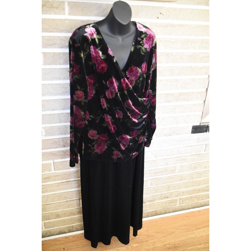 VTG Coldwater Creek Dress  16 Black Velvet Floral Maxi Whimsigoth mother MOB